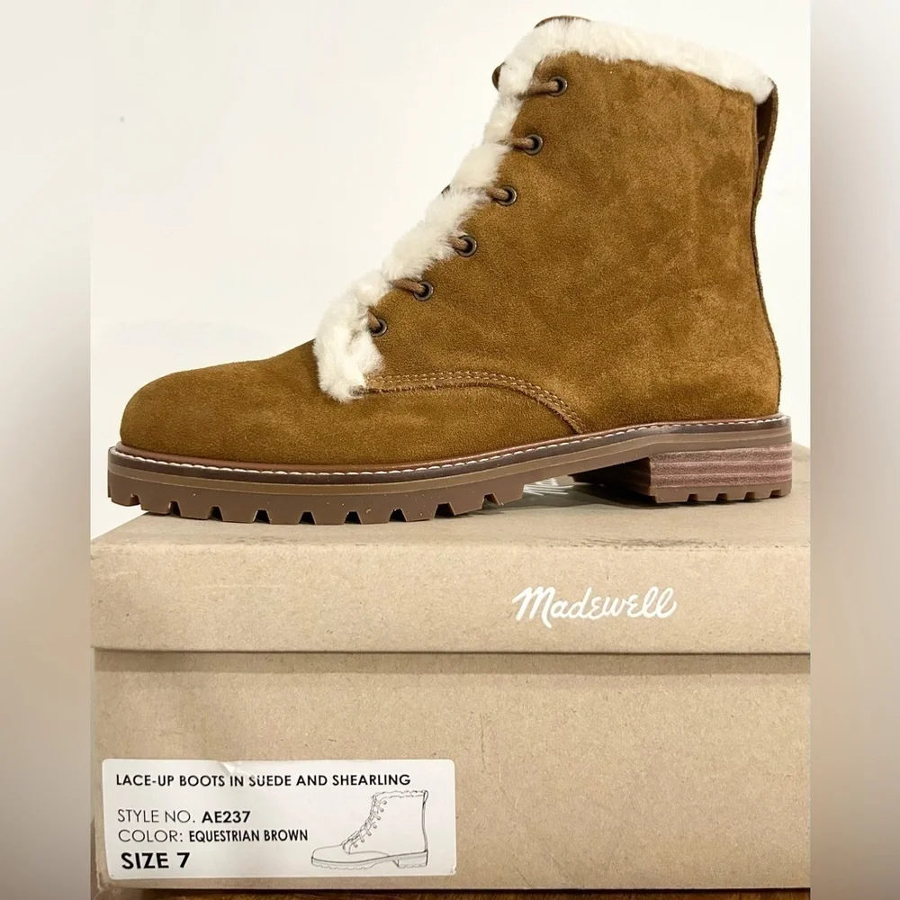 NEW‎ Madewell Clair Shearling Suede Boot Equestrian Brown